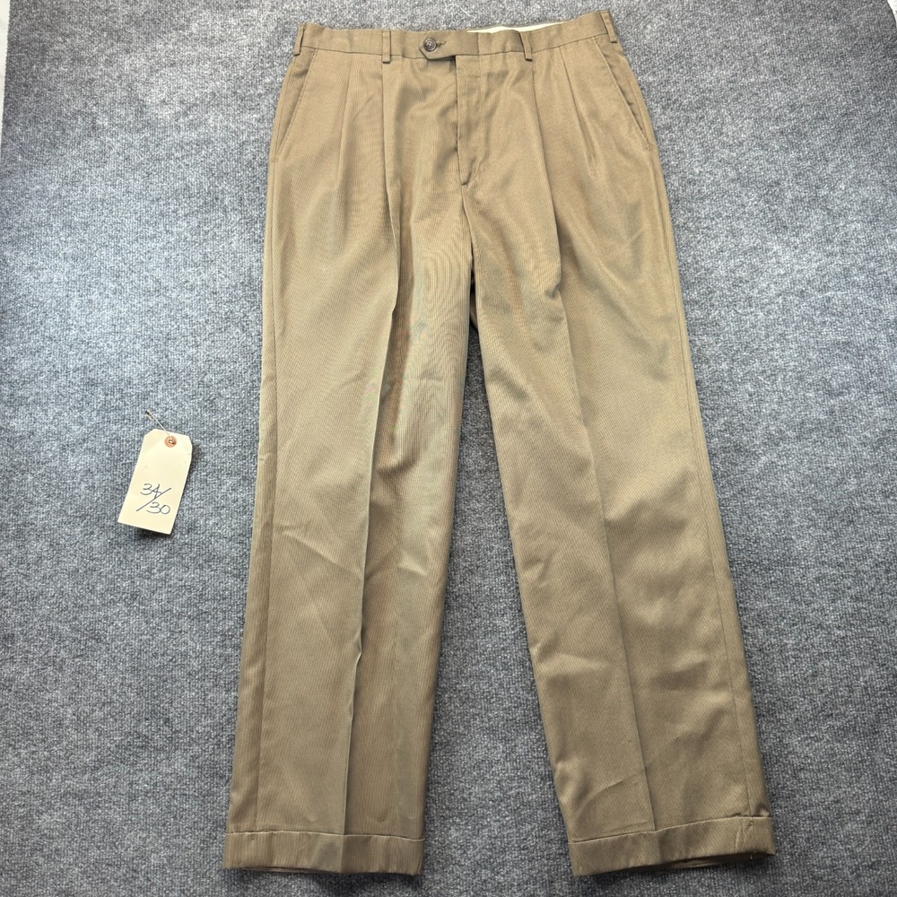 Haggar Dress Pants Mens 34x30 Brown Pleated Formal Business Wear Straight Leg